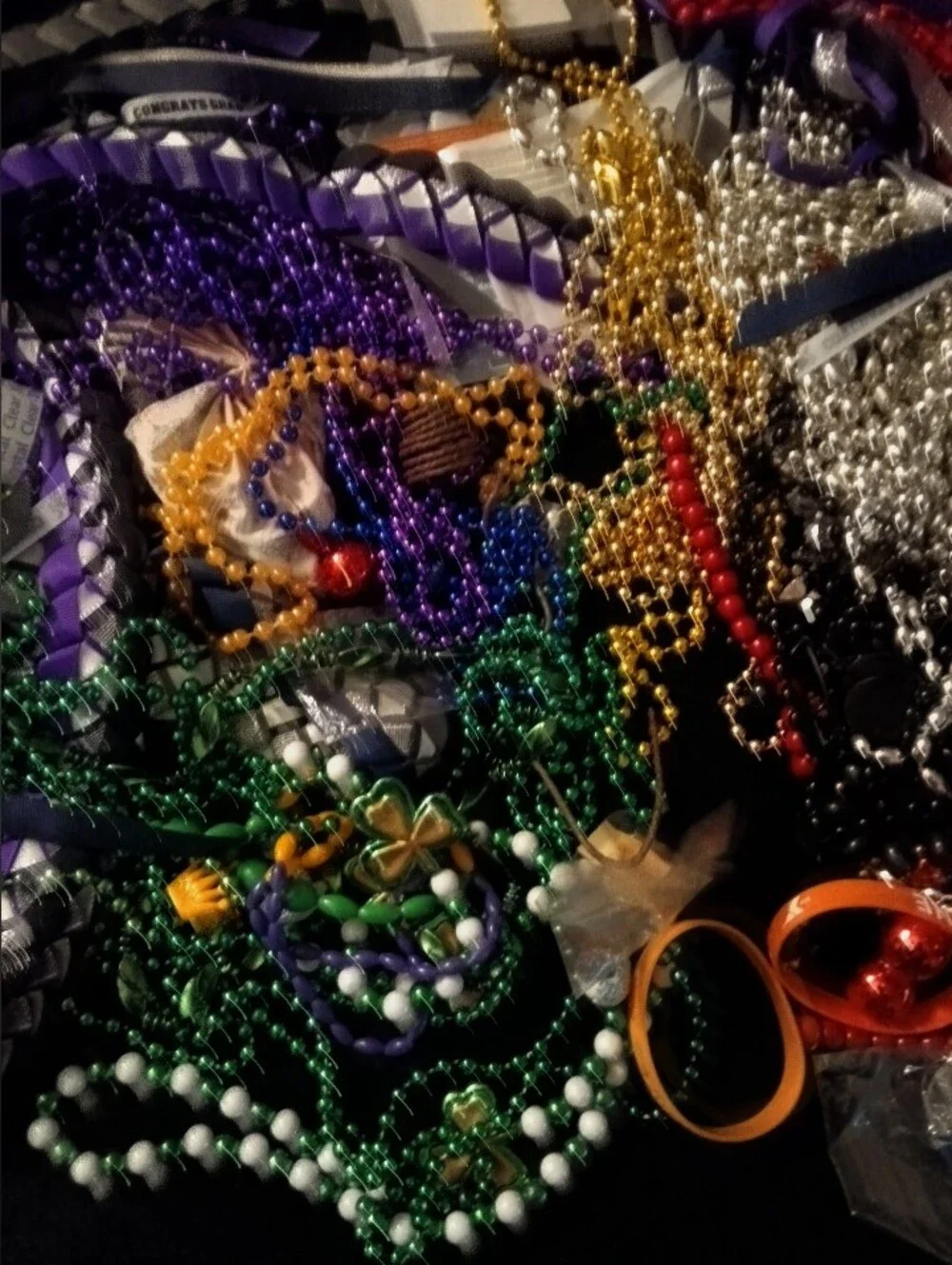Assorted Mardi Gras Bead Necklace Lot - Purple, Green, Gold, Silver, Red
